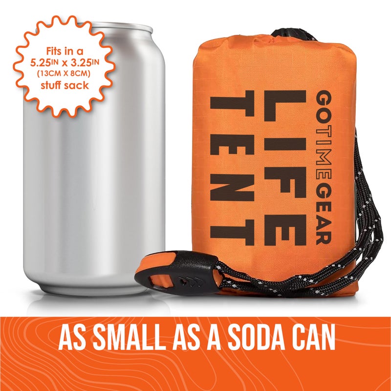 Go Time Gear Mylar Survival Gear Emergency Tent - Heat Reflective Ultralight Compact & Camping Essentials, Includes Whistle & Paracord Survival Tools, Orange, 2 Person, 4 Season - Image 4